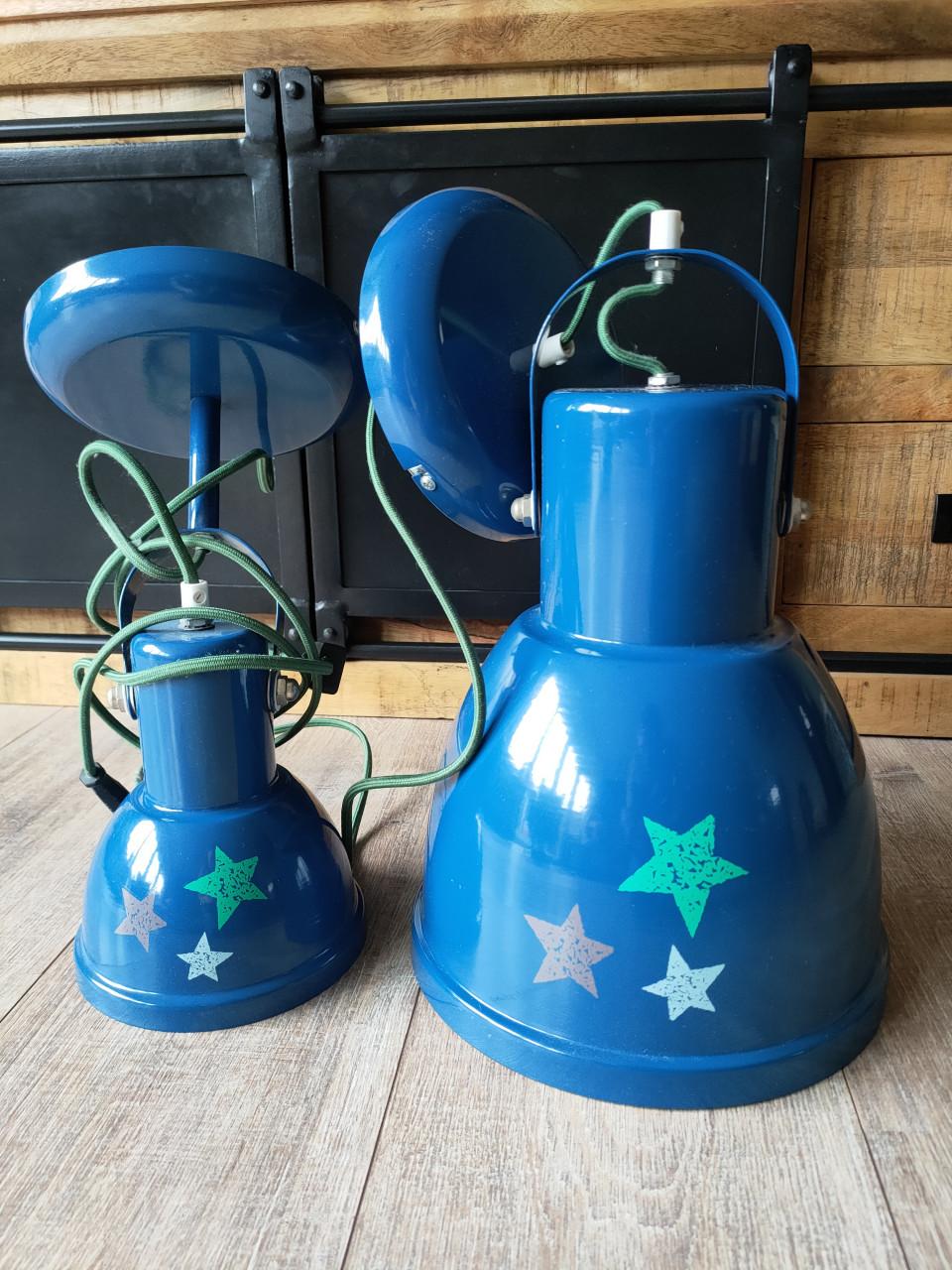 2 mooie blauwe 'lief' lampen