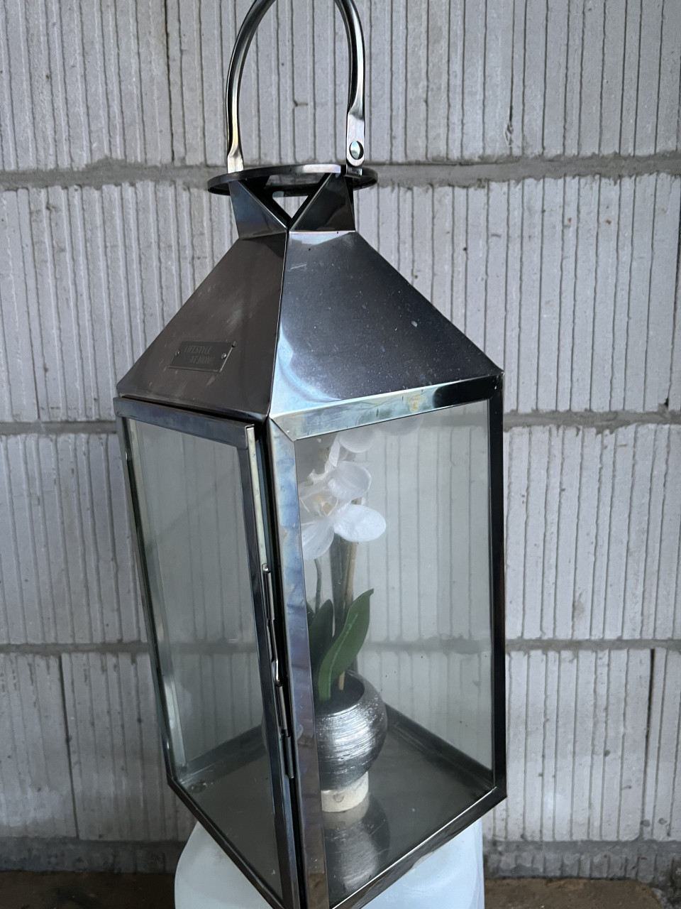 Lantaarn voor kaars - windlicht roestvrij staal en glas indoor/outdoor