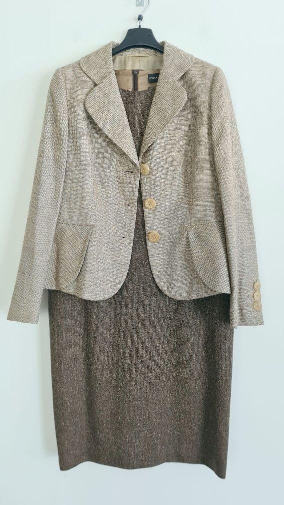 RENA LANGE: Nieuw klassiek bruine tweed jurkje maat 40 € 1.140,–