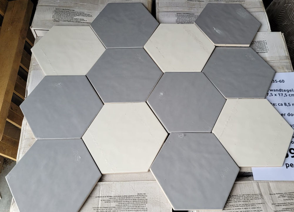 3035-60 Hexagon wandtegels 17,5x17,5 cm, grijs, per m² van € 64,95 voor