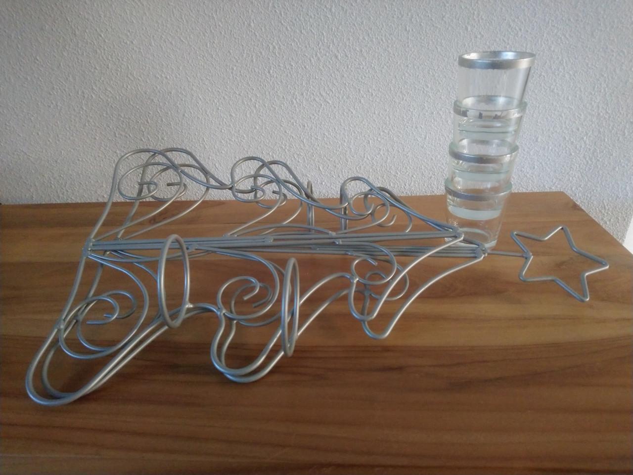 Metalen kerstboom met glazen waxinelichthouders, h 40 cm