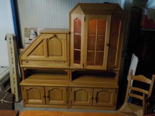 Mooie kwaliteit massief 6 delig blank eiken wandmeubel in zeer goede staat