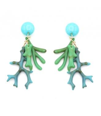 Oorclips met koraalvorm in turquoise en groen
