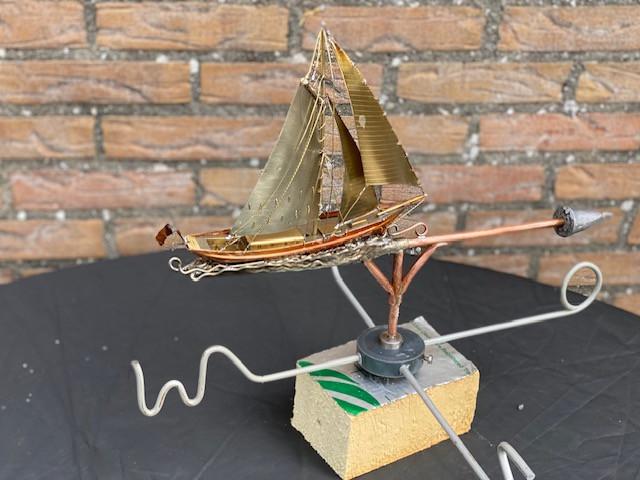 Prachtige Windwijzer model( zeilschip) in 3D handgemaakt in koper/messing d