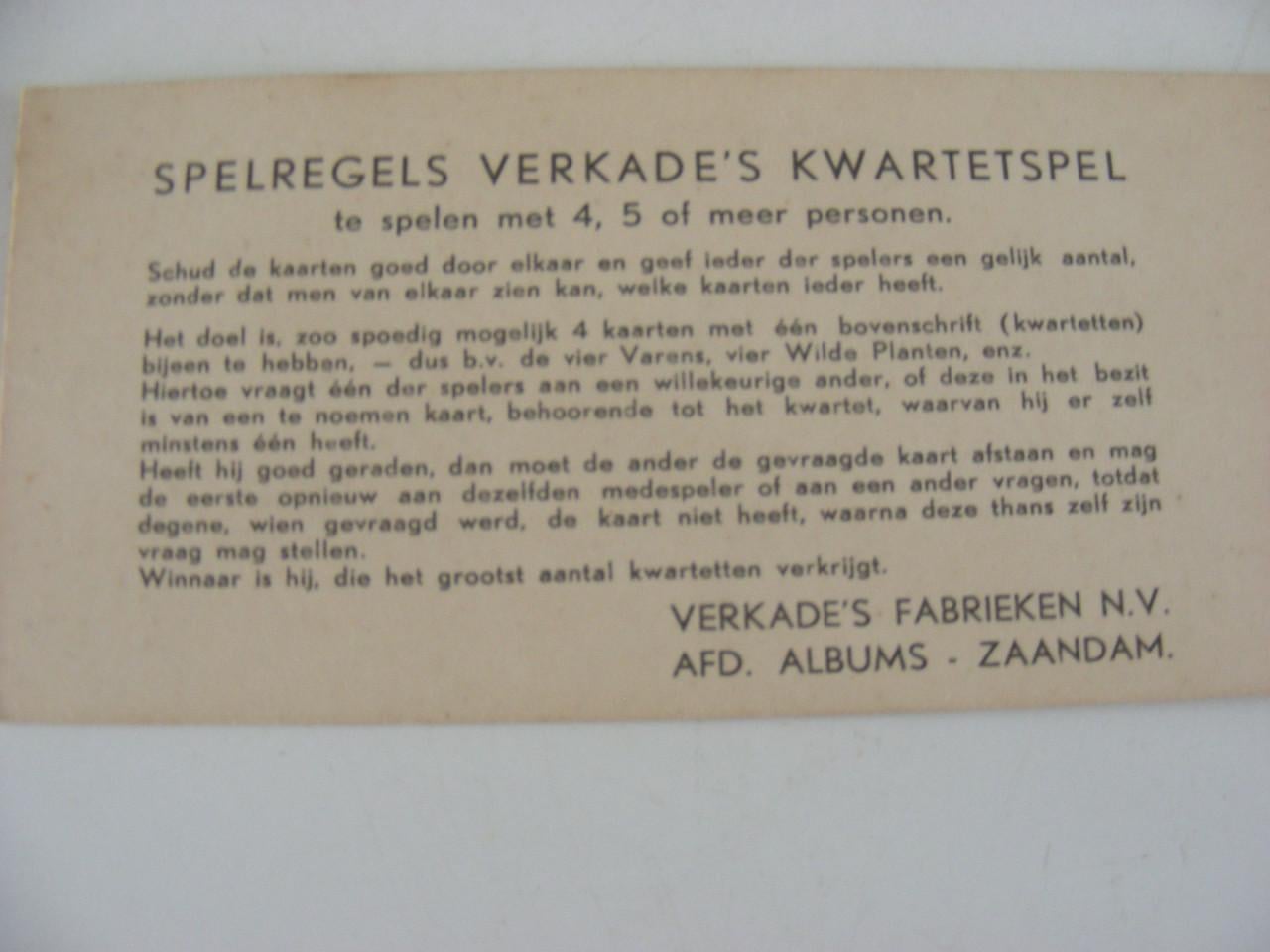 Kwartetspel van Verkade