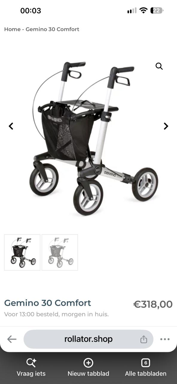 Gemino 30 Comfort Lichtgewicht Rollator nieuwprijs €320,-