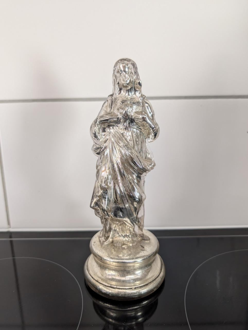 Maria beeldje zilver glas