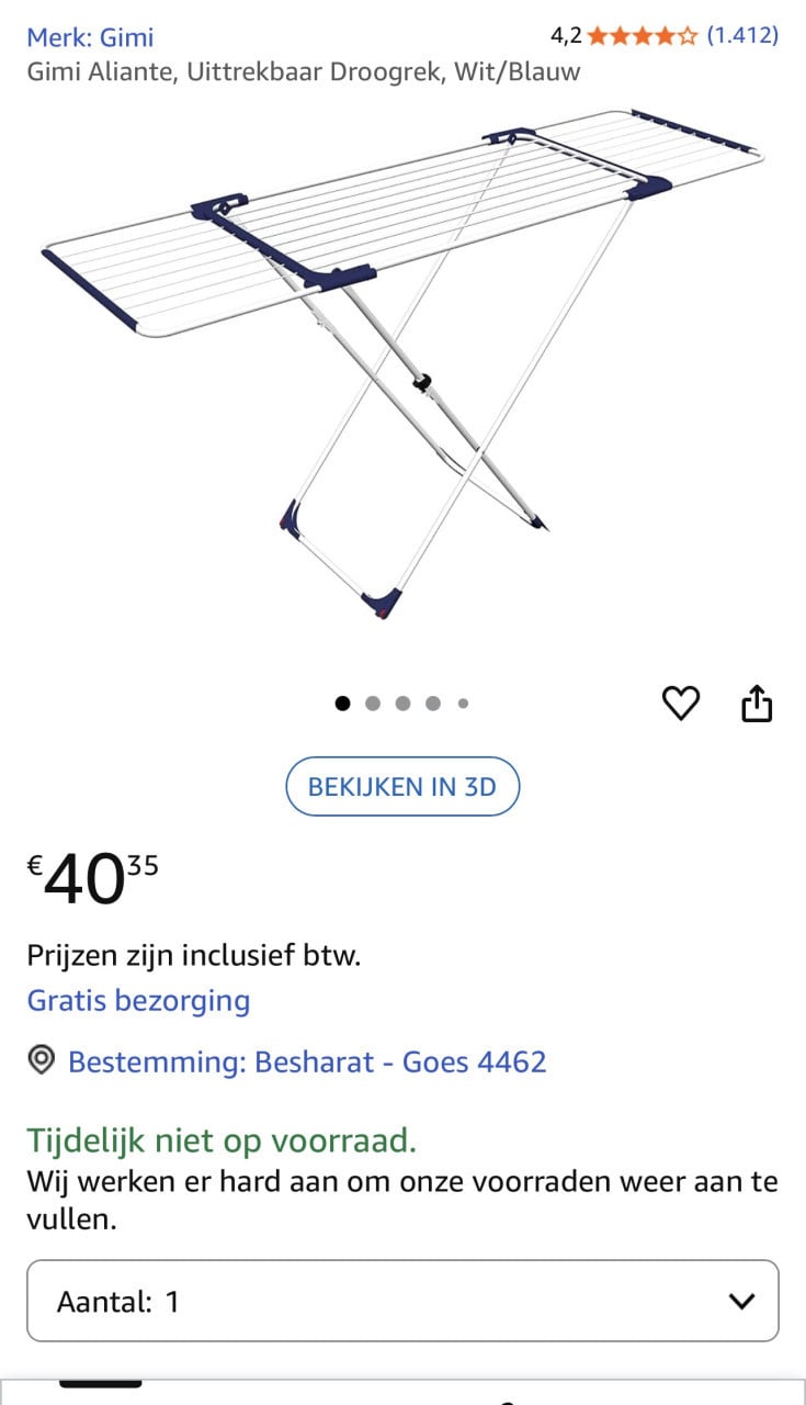 Gimi Aliante, Uittrekbaar Droogrek, Wit/Blauw nieuwprijs €41,-