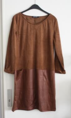 Bruine jurk met leerlook strook maat 42