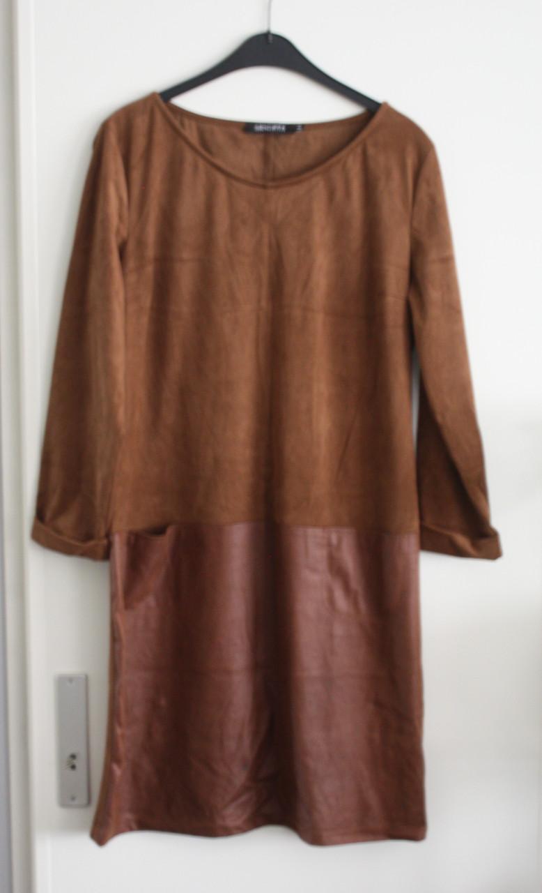 Bruine jurk met leerlook strook maat 42