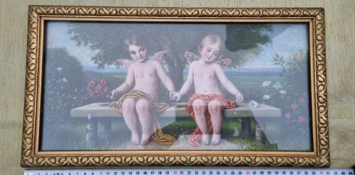 Oud lijstje met 2 engeltjes