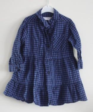 Blauw zwart geruit jurkje  maat 98