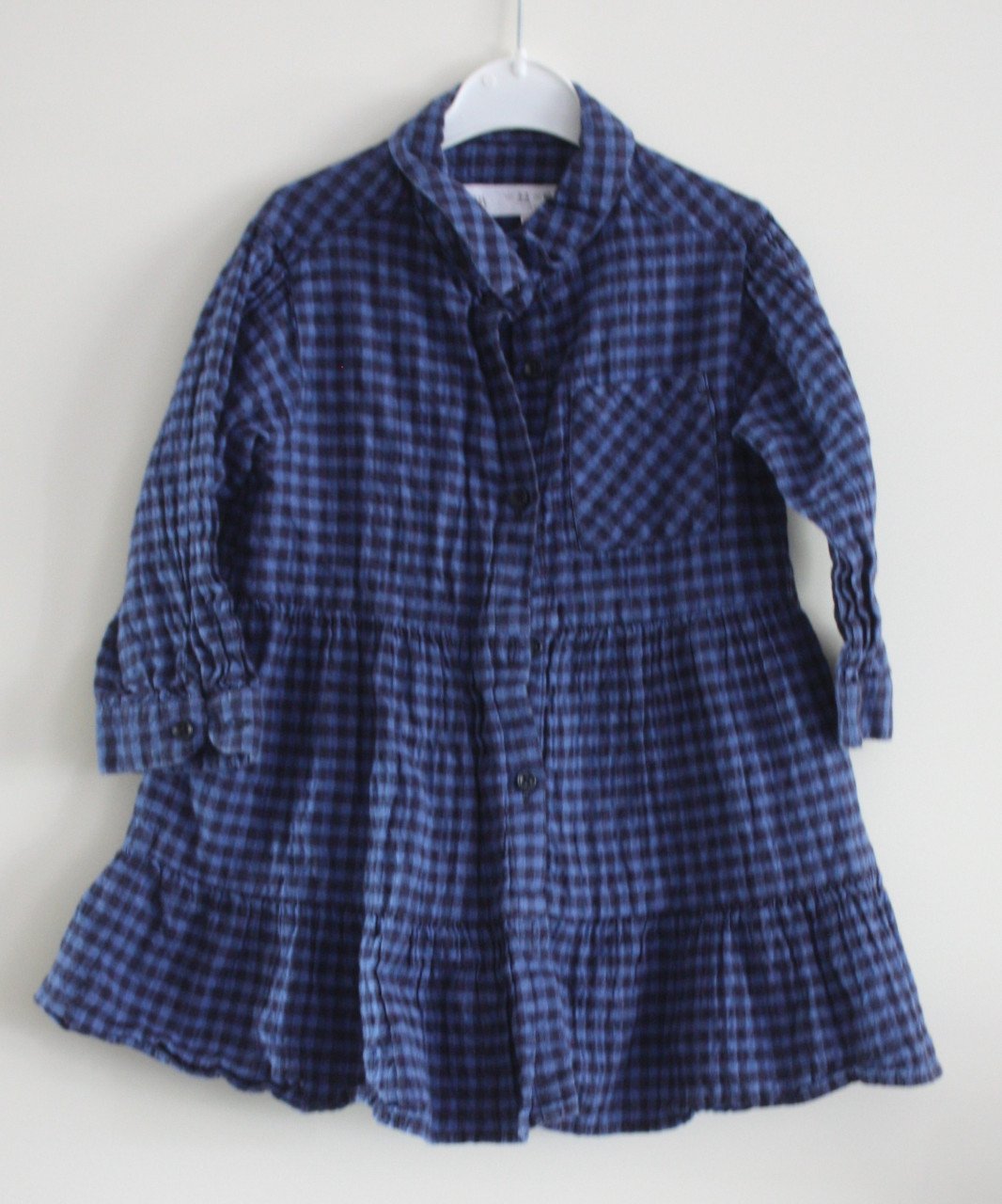 Blauw zwart geruit jurkje  maat 98