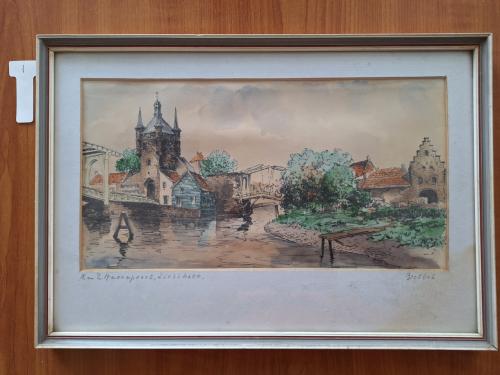 Aquarel Noord- en Zuidhavenpoort Zierikzee