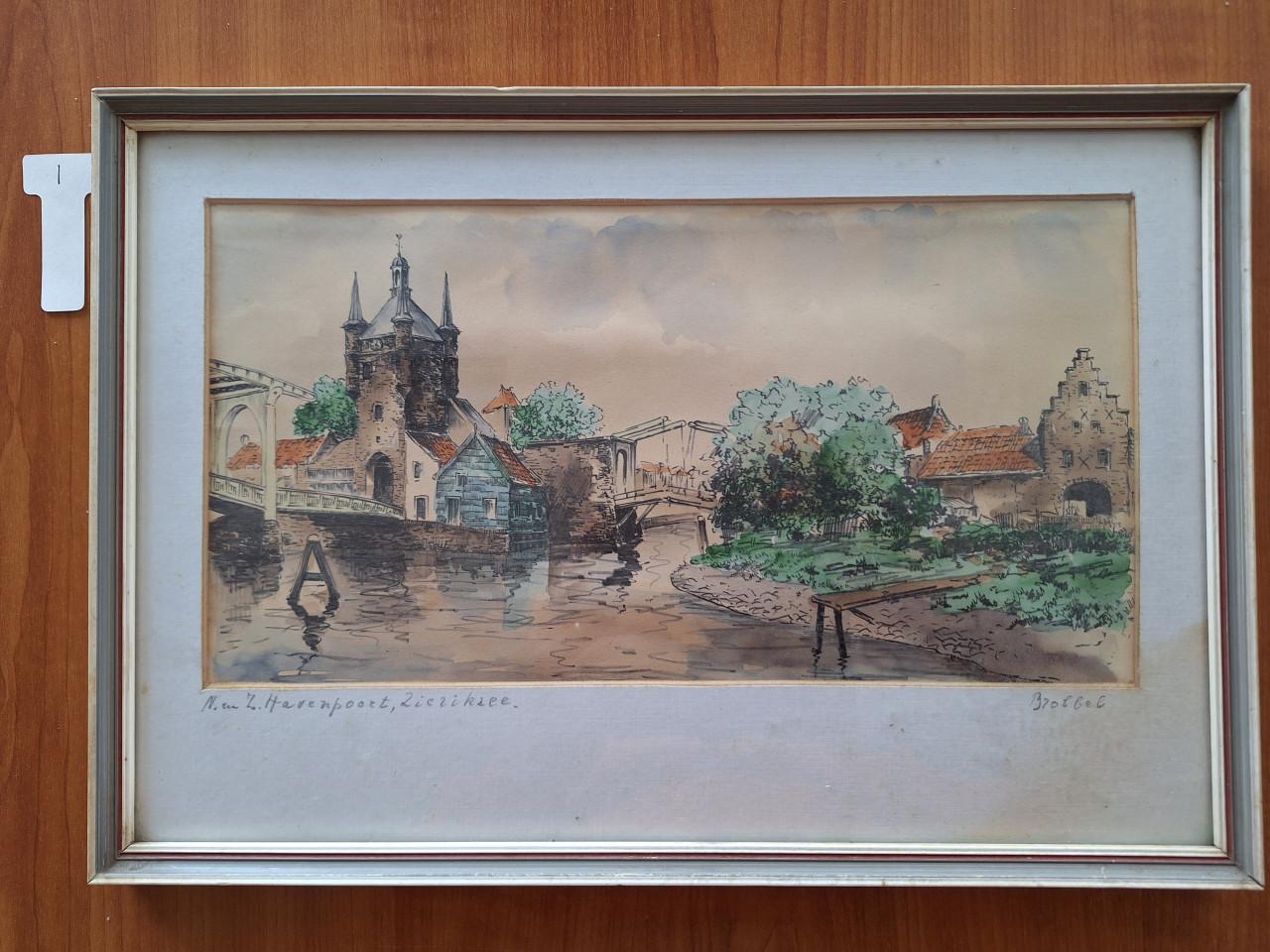 Aquarel Noord- en Zuidhavenpoort Zierikzee