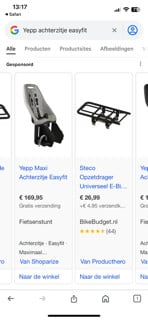 Yepp stoeltje voor achtrop