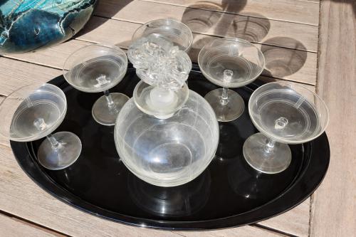 Likeurset - onderblad, karaf en 6 glazen