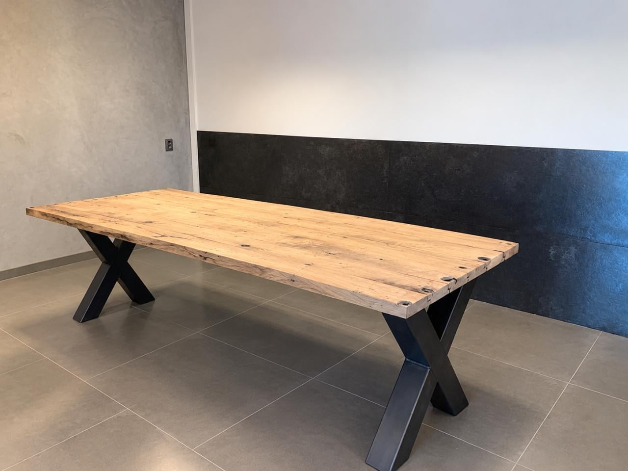 Eiken wagondelen / spoorwegplanken tafel 250cm
