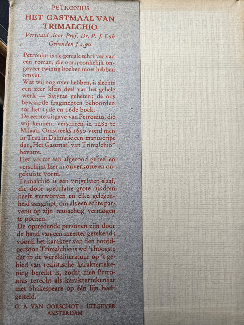 Het gastmaal van Trimalchio Petronius; P.J.Enk (vert.)