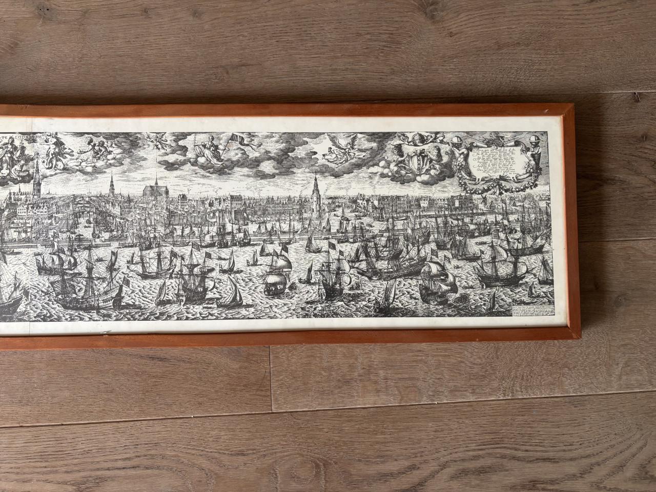 Historische gravure Amsterdams stadsgezicht 17e/18e eeuw