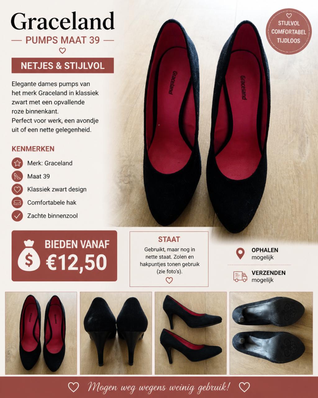 Zwarte pumps Graceland maat 39 – netjes & stijlvol | bieden