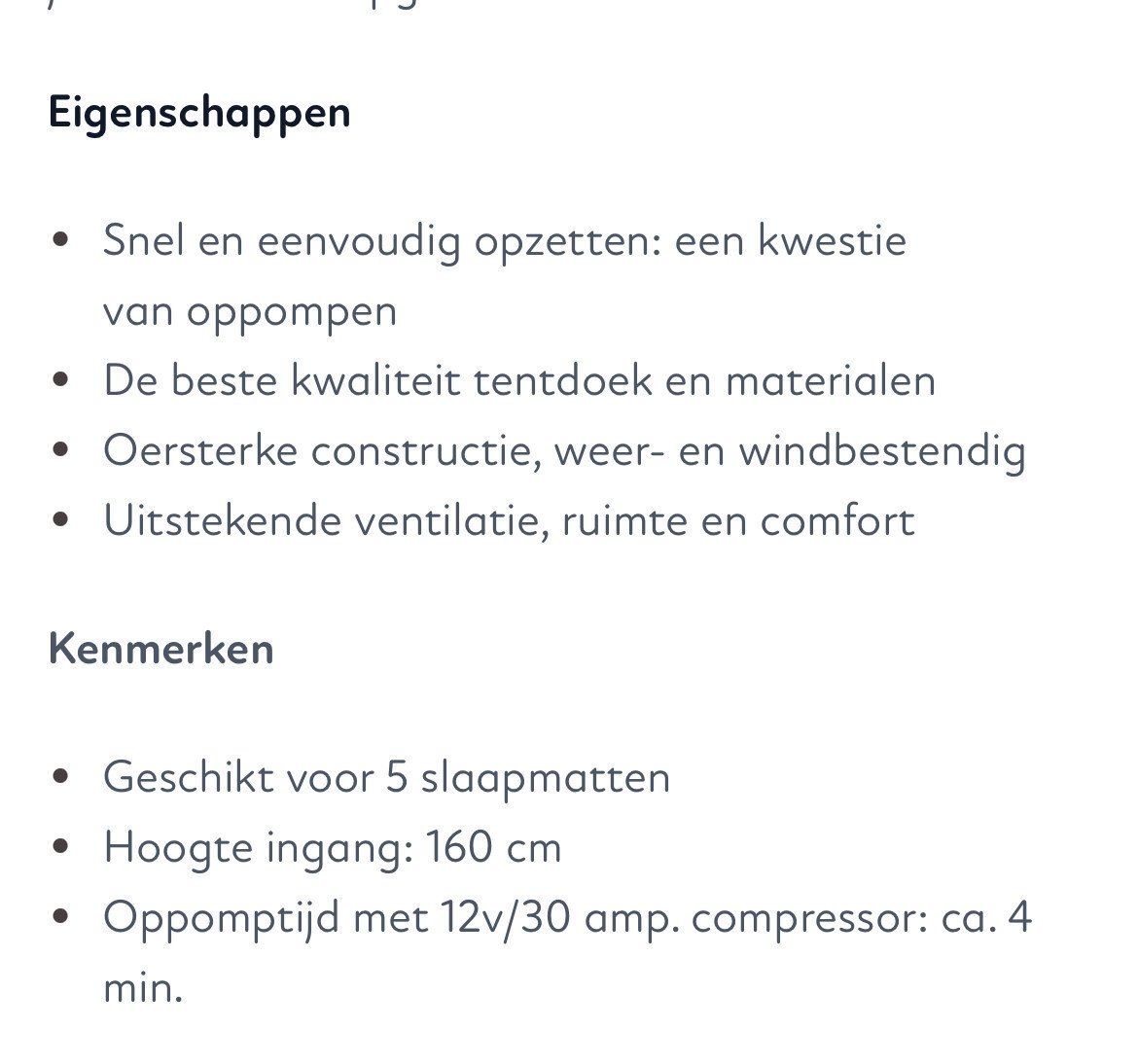 Karsten opblaas tent 350cm met voortent en luifel