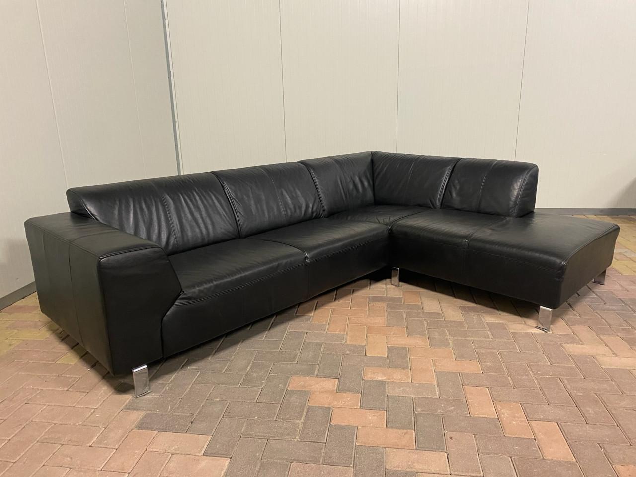 Zwarte Echt Leren Hoekbank – Brede Zit – Solide Basis – Gratis Levering NL