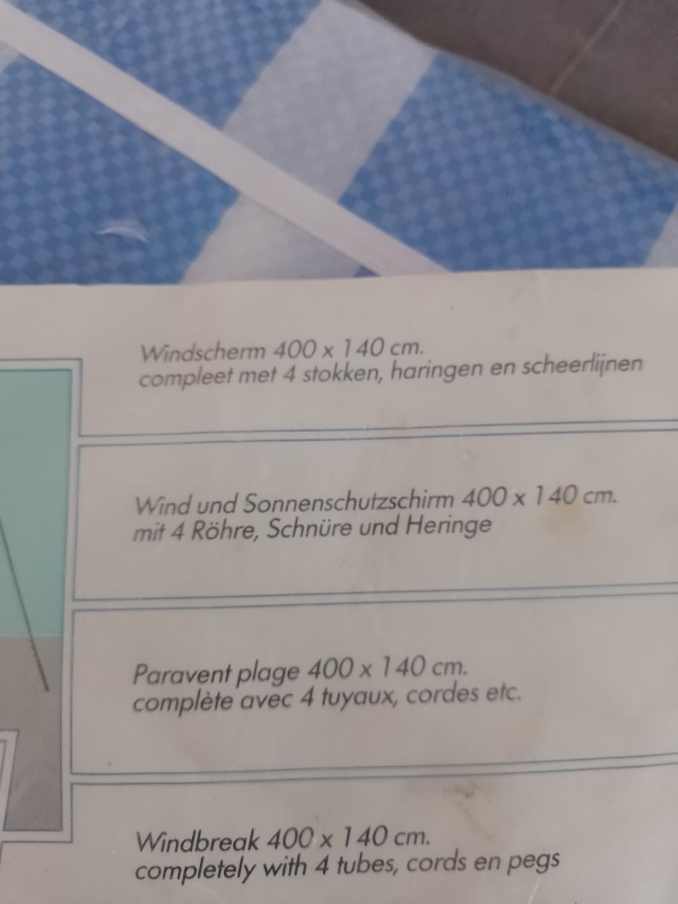 Windscherm blauw- nieuw in de verpakking-