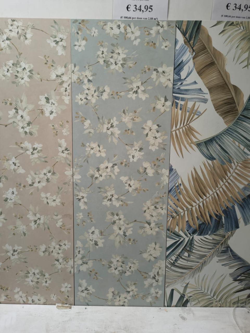 3035-283 Decor tegel met bloemen, grijs, 40x120 cm, van € 87,31/m² voor