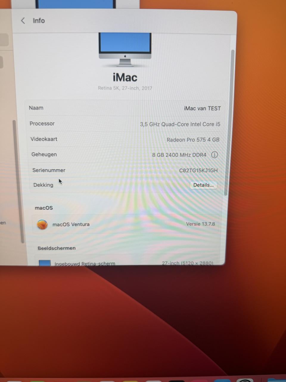 27 inch IMac , 5K retina scherm 2017