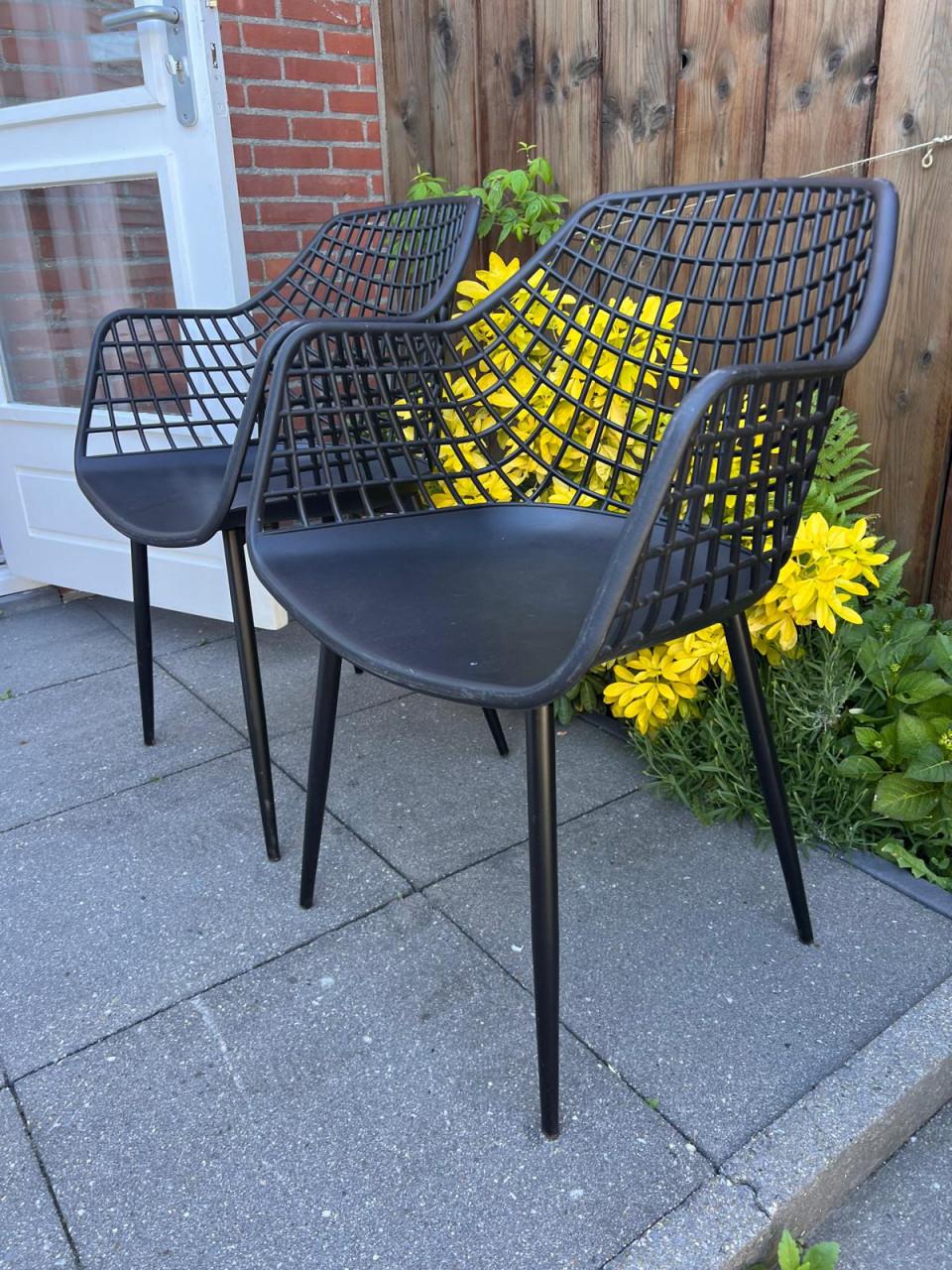 2 Tuinstoelen Kuipstoel Webbing Zwart