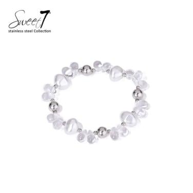 Armband zilverkleurig met glas kralen