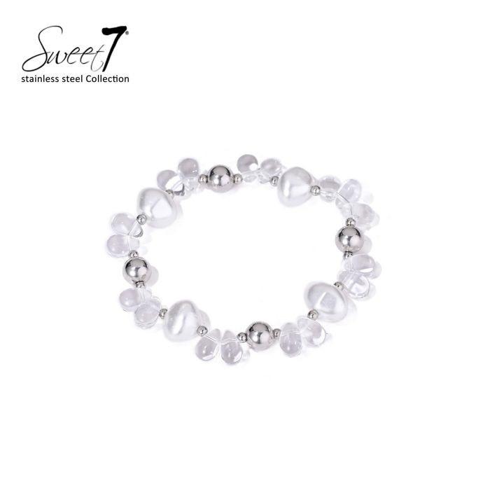 Armband zilverkleurig met glas kralen