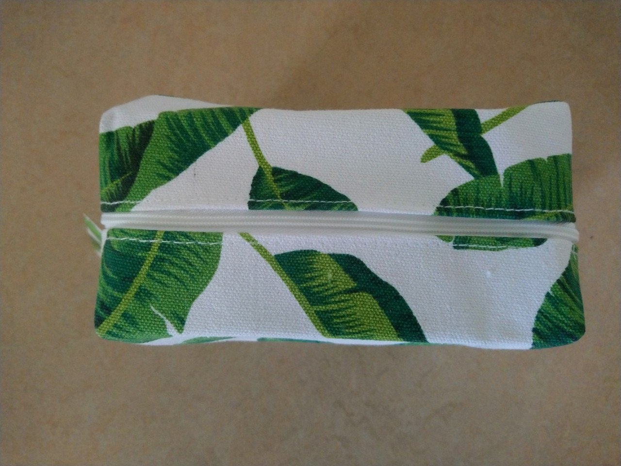 Toilettas / make-up tas wit/groen bladprint - NIEUW