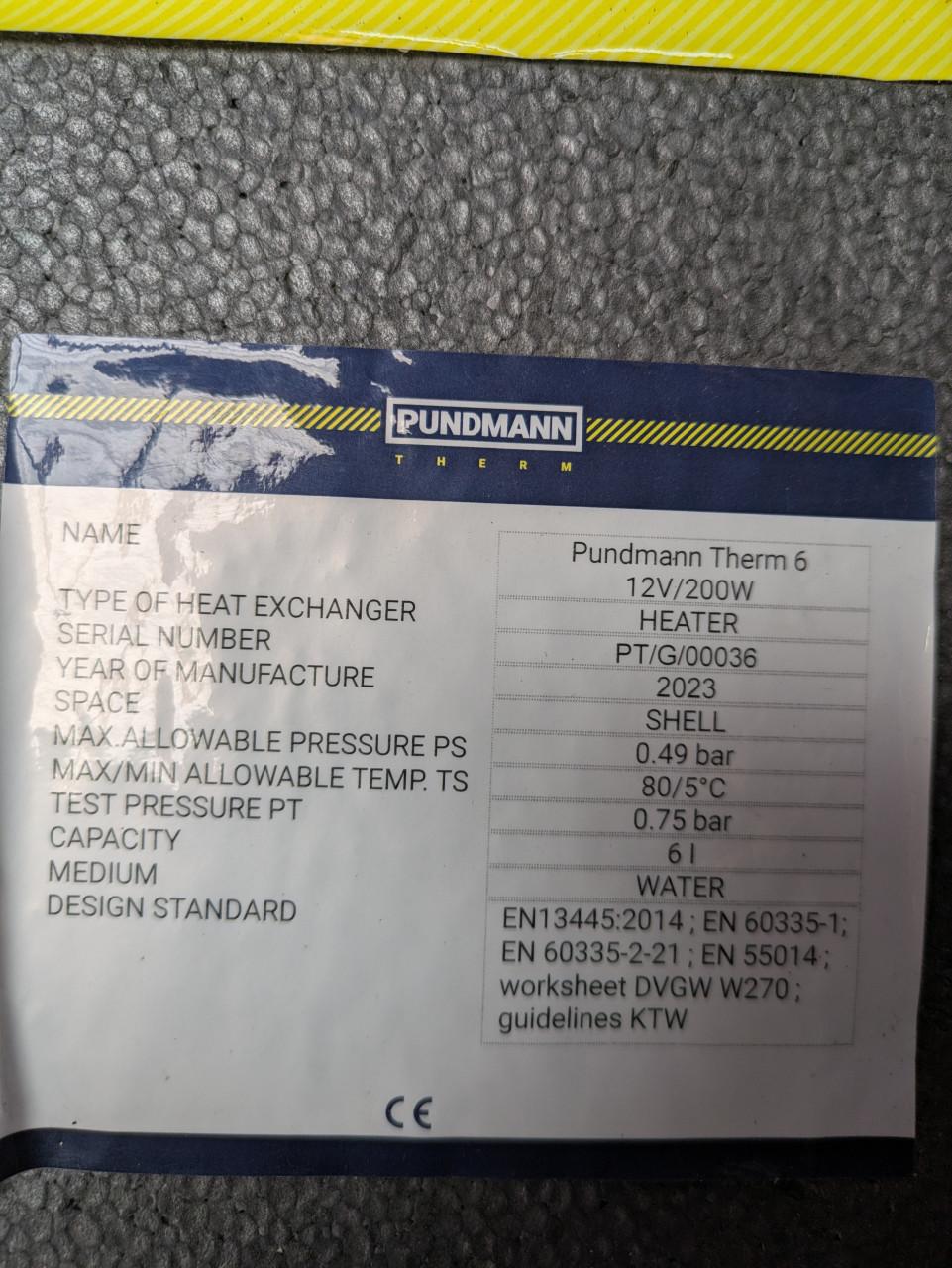 Pundmann boiler 12v 200 watt voor caravan of camper