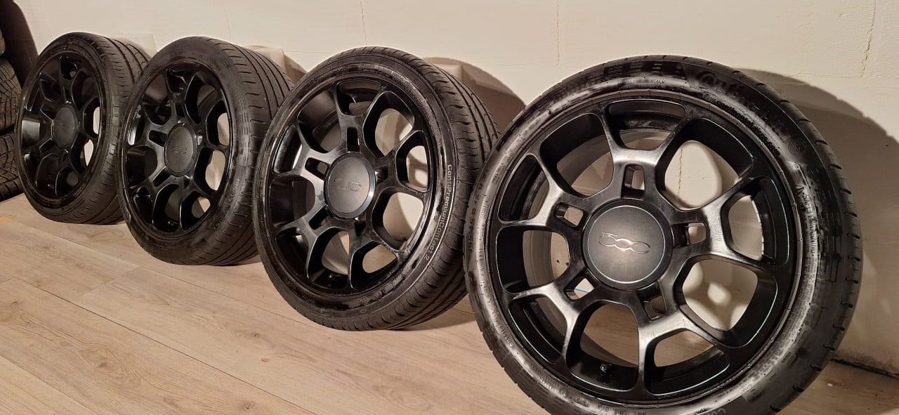 16 inch ORIGINEEL FIAT 500 ABARTH VELGEN + ZOMERBANDEN