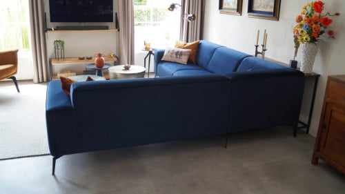 LIVIN24 Scandinavische hoekbank Vegas, stof velvet blauw 2,7 x 2,7 Meter.