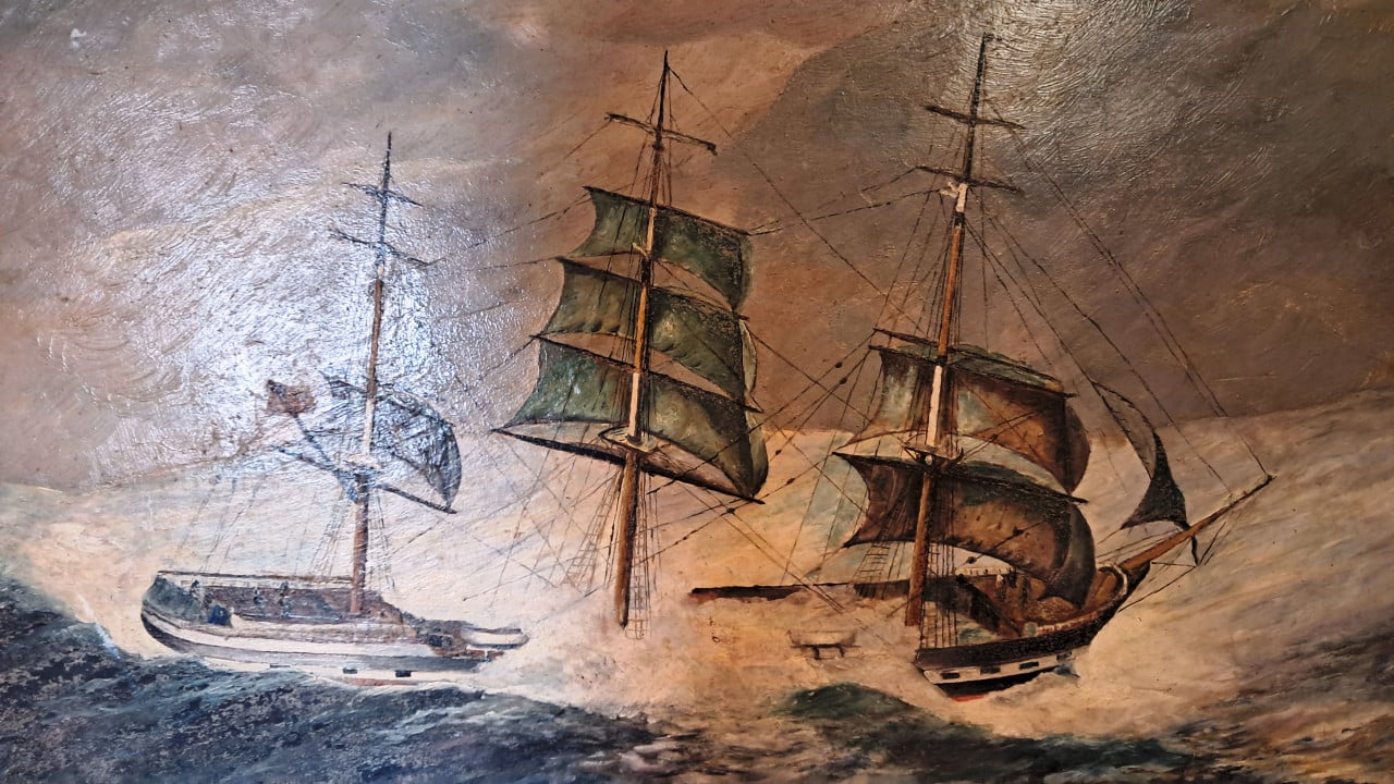 Schilderij schip in storm