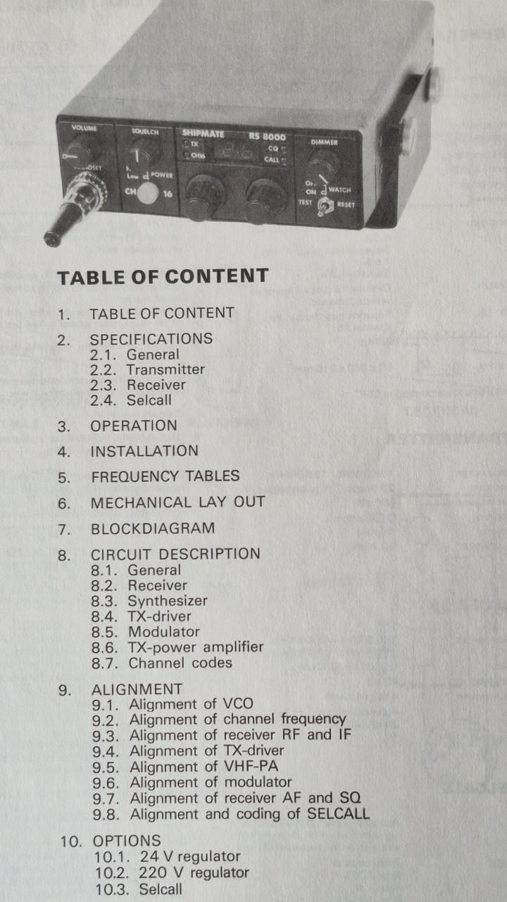 Service Manual Shipmate RS800, origineel