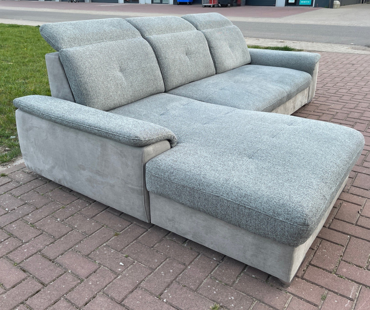 GRATIS LEVERING HEEL NL Moderne Grijs Stoffen Hoekbank + Slaapfunctie