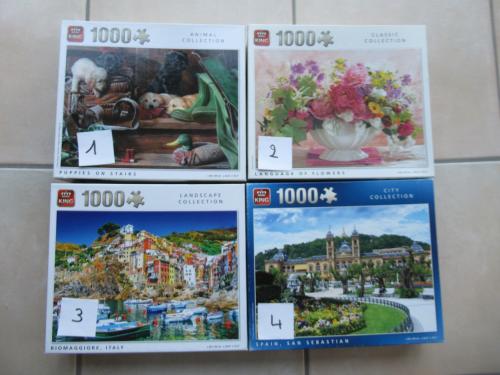 4 mooie volledige King puzzels van 1000 stukjes, zo goed als nieuw.
