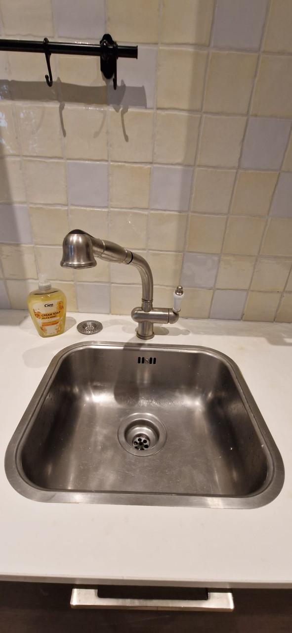 Keuken incl. koelkast, vaatwasser, gasfornuis, afzuigkap en kraan.