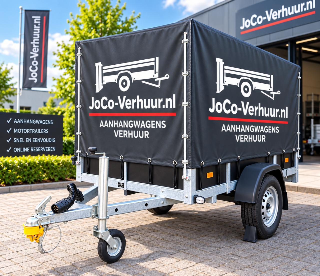 Motortrailer-bakwagen of huifaanhangwagen verhuur