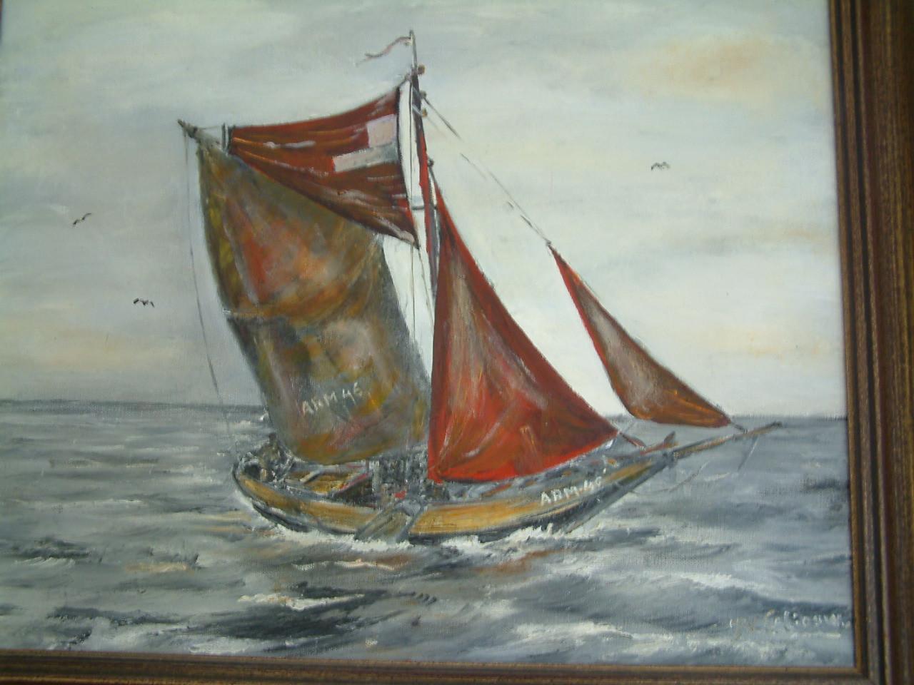 Oudere vissers zeil schepen  jac caljouw  schilderijen Arnemuiden
