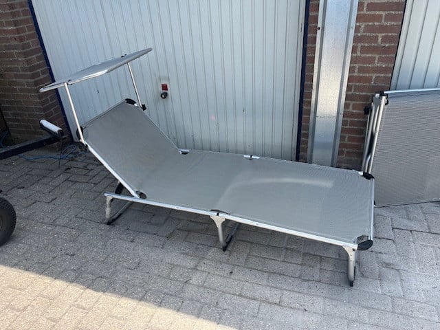 Opvouwbare ligbed met Verstelbare Luifel, aluminium, 2 stuks