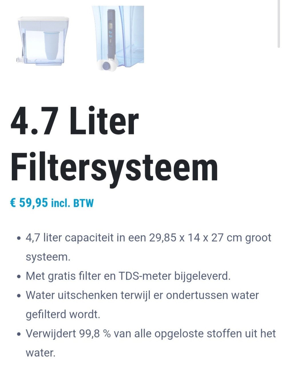 Zero waterfilter groot met tester