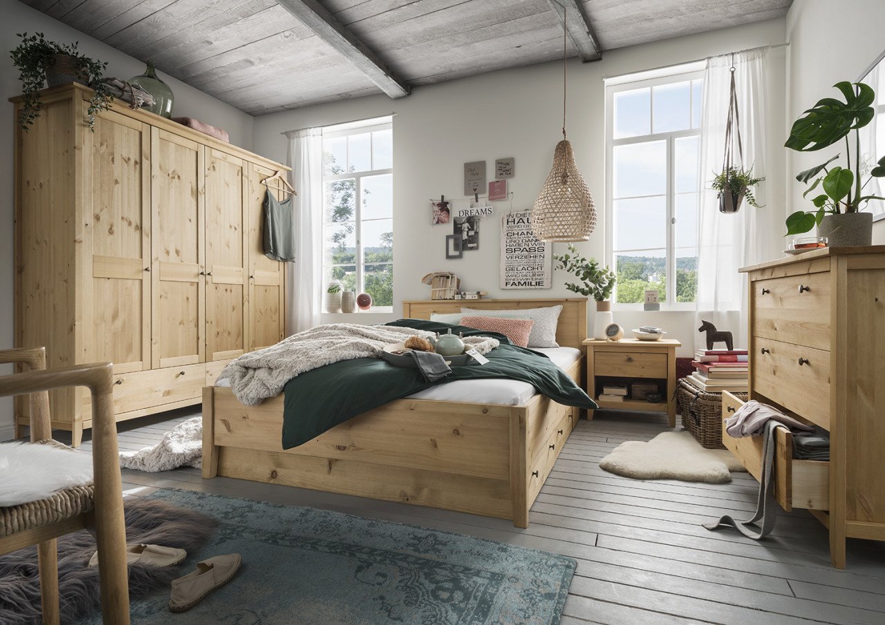 Tweepersoons bed Massief grenen hout. Puur natuur of Wit