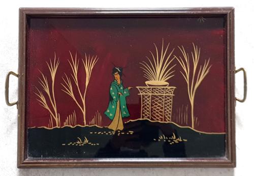 Antiek Japans handgeschilderd dienblad