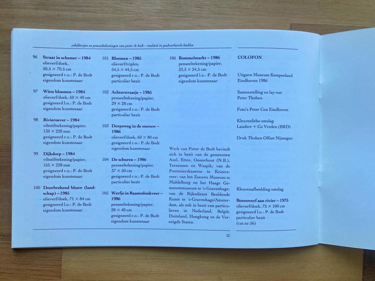 Catalogus tentoonstelling Pieter de Bodt, Eindhoven 1987