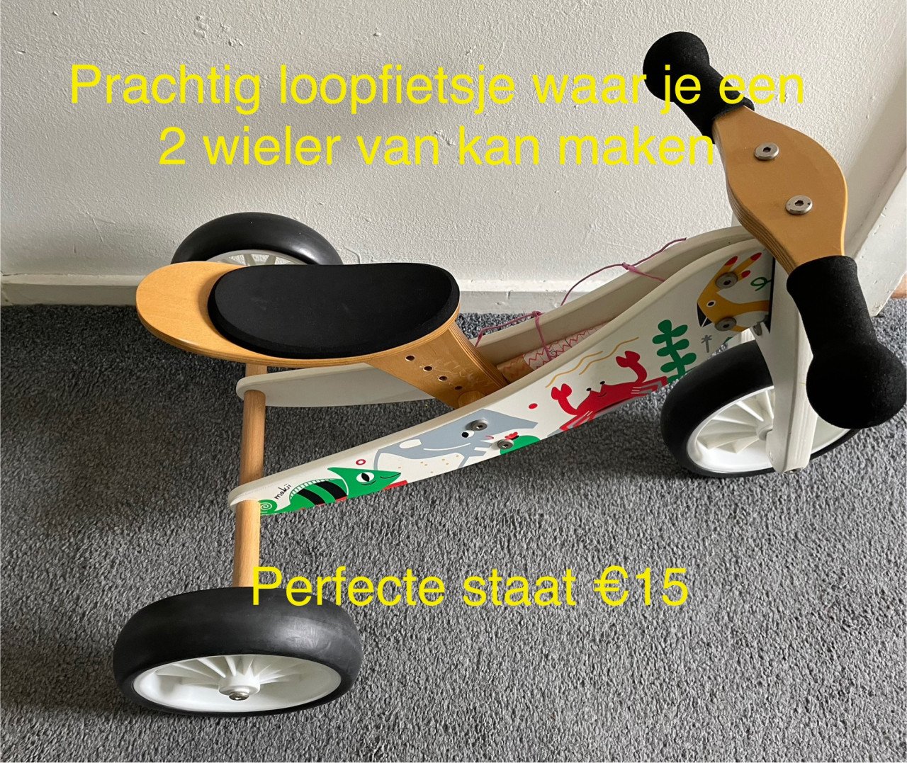 Prachtig houten loopfietsje